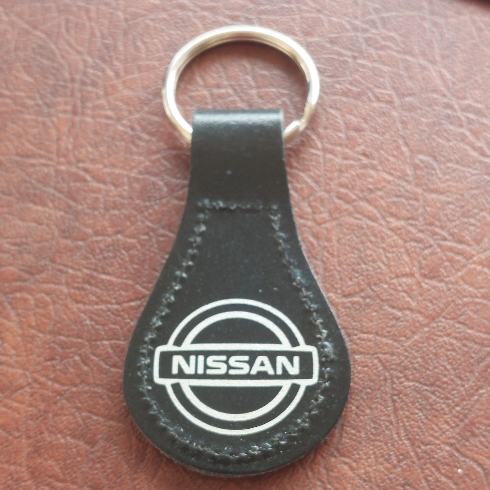 Nissan Black Faux Leather Keychain Key Fob Centennial Dealership Logo